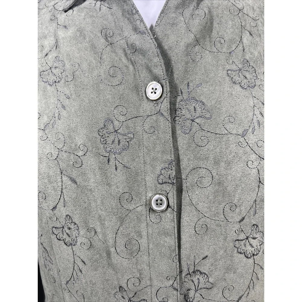 Vintage Sag Harbor Embroidered Green Floral Button‎ Up Shirt Womens SZ M